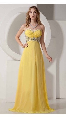 Sequin Sweetheart Empire Long Yellow Prom Dresses KSP238
