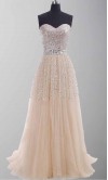 Champagne Sequin Sweetheart Long Prom Gowns KSP254