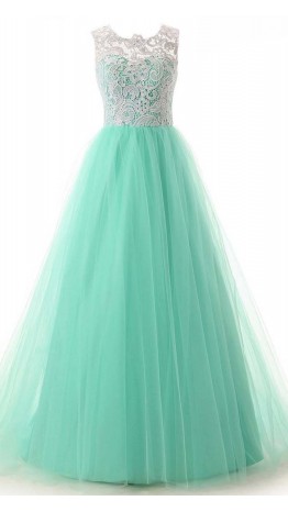 Retro Lace Covered Long Teal Princess Prom Gown KSP272