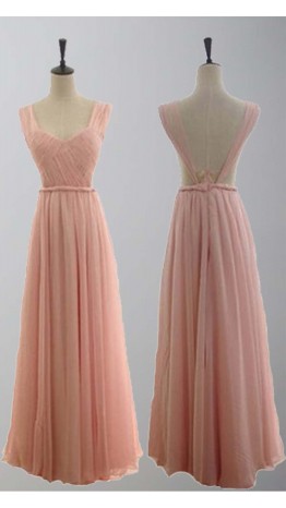 Pink Backless Long Chiffon Sexy Evening Dresses KSP274