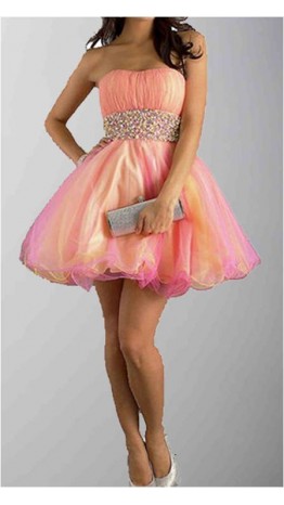 Rainbow Strapless Rhinestones Short Organza Prom Gowns KSP283