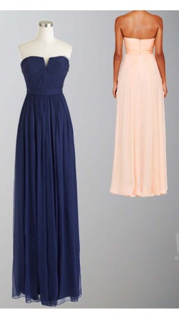 Blue V-neck Pleated Long Bridesmaid Dress UK KSP333
