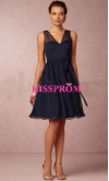 Elegant V-neck Short Dark Navy Bridesmaid Dresses KSP371