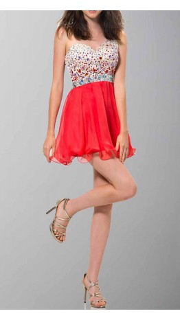 Amazing Rhinestone One Shoulder Short Red Prom Dress UK KSP386