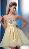 Pastel Yellow Sequin Empire Bowknot Short Prom Gown KSP392