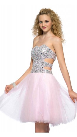 Cut Out Sweetheart Glitter Short Pink Prom Dresses UK KSP394