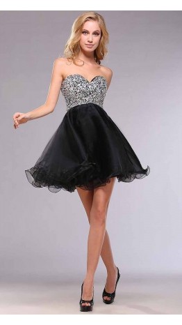 Cute Short Sequin Empire Short Black Hoco Dress KSP398