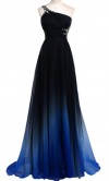 Blue Ombre One Shoulder Long Prom Dress KSP433