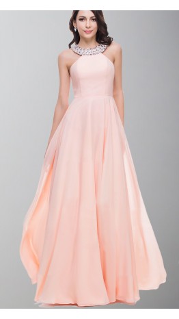 Long Pink Prom Dresses with Crystal Halter KSP437
