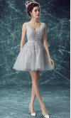 Grey Short Prom Dresses with Applique Lace Up KSP452