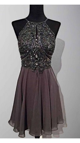 Jeweled Haler Sparkly Short Backless Junior Prom Dresses KSP469