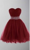 Maroon Prom Dresses Short with Floral Waistband KSP470