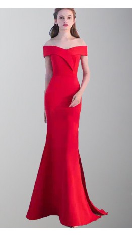 Slash Binding Collar Red Prom Dresses with Side Slit KSP500