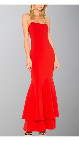 Long Red Trumpet Layered Prom Dresses Spaghetti Strap KSP517