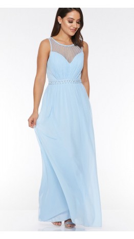 Light Blue Long Prom Dresses with Embellishment Neck KSP547