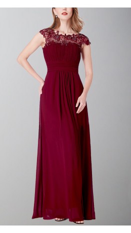 Burgundy Long Floral Lace and Chiffon Bridesmaid Dresses KSP554