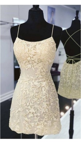Applique Short Yellow Prom Dresses String Back KSP581