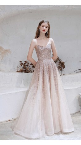 Fairytale Gold Sequin Prom Dresses with Removable Cloak KSP597