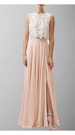  Long Two Pieces Bridesmaid Dresses with Side Slit KSP553