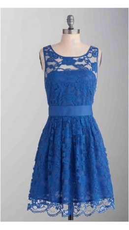  Blue Lace Short Bridesmaid Dress with Sash KSP287
