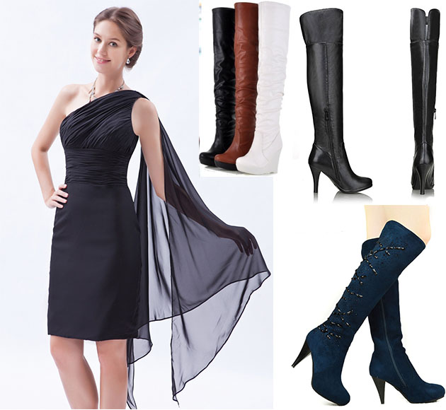 match little black dress with boots