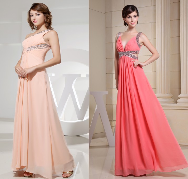 peach pink long prom dress