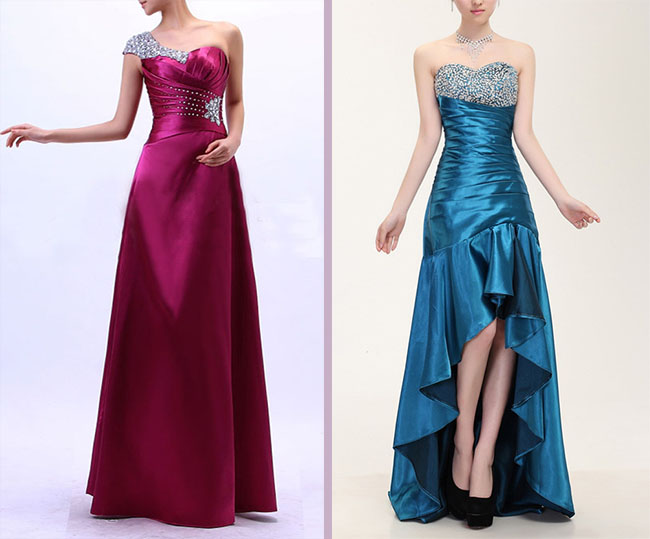 shiny and asymmetric prom dress for small size girl