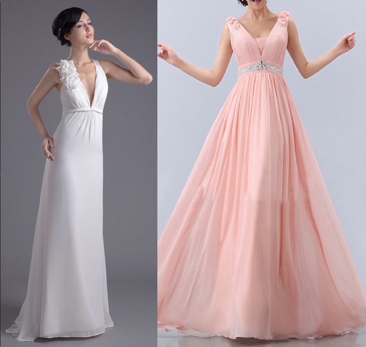 v-neck long prom dresses