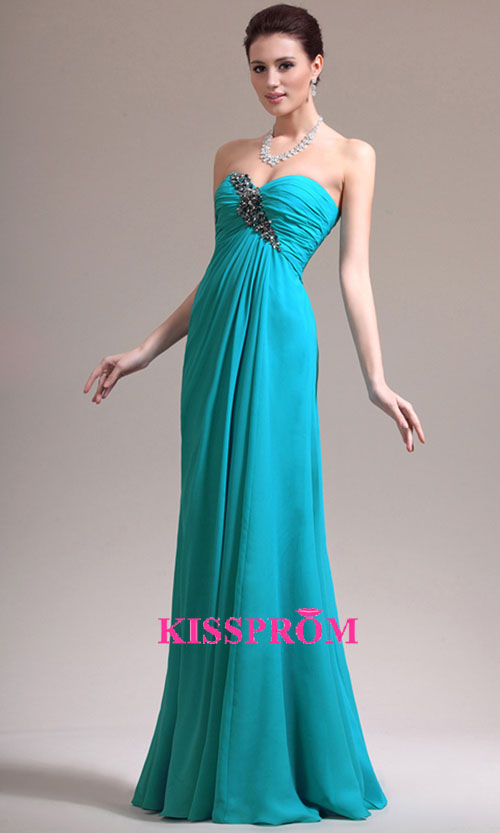 Long Chiffon Sweetheart Strapless Prom Dress 