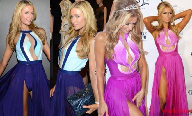 Paris Hilton in high slit formal dress