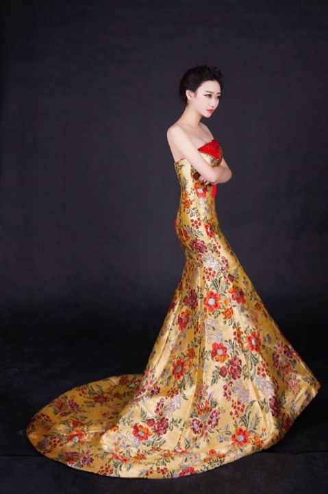 Chinese style Print Mermaid Prom Dresses