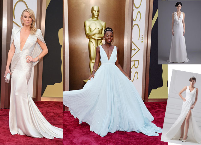 Kate Hudson and lupita nyongo’s sexy V-necklace floor-length dresses