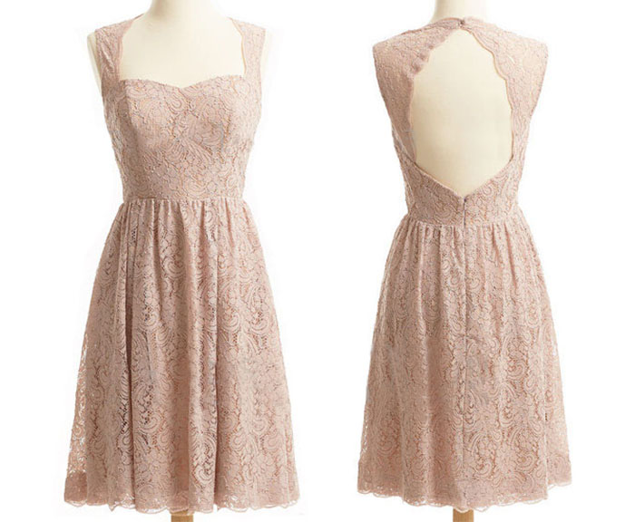 blush lace short bridesmaid dresses