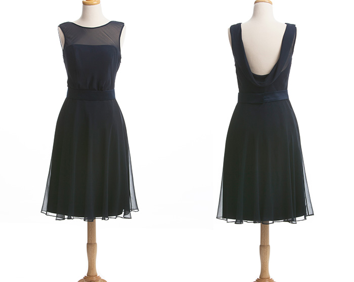 short illusion navy blue bridesmaid dresses