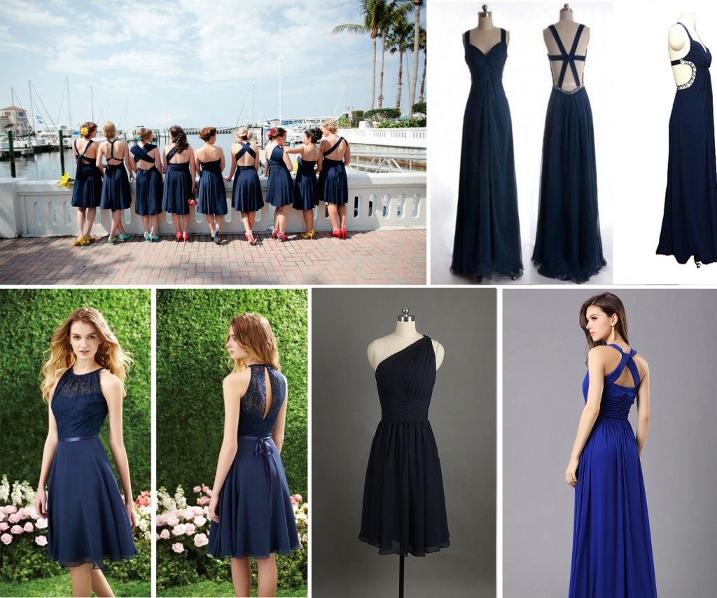 special back design of navy blue bridesmaid dress