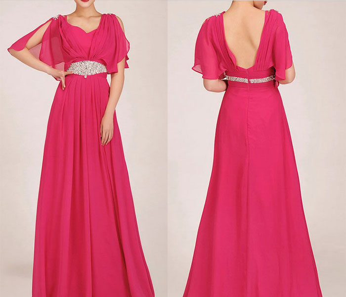 vintage coral cap sleeves long empire prom dresses UK KSP033