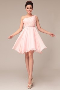  Pink One Shoulder Graduation Dresses KSP325