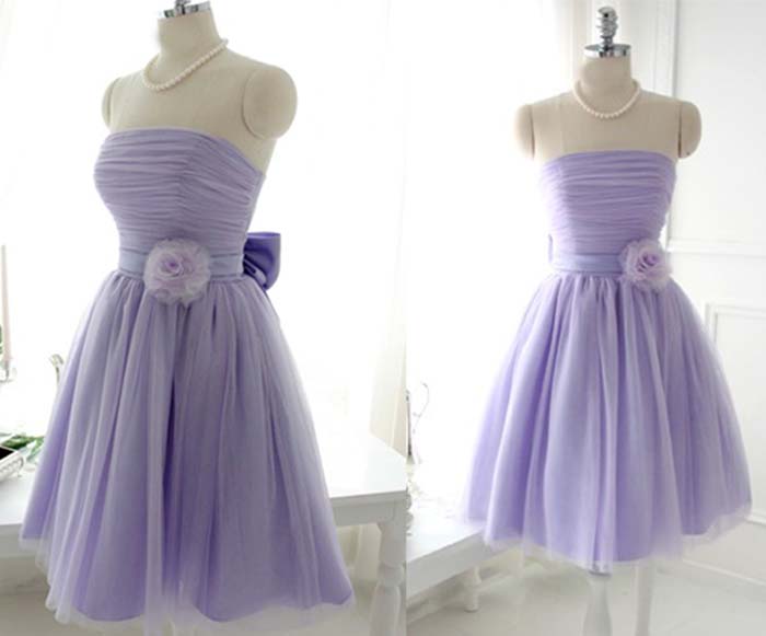 cute strapless bow knot short lavender prom dress 2016 KSP326