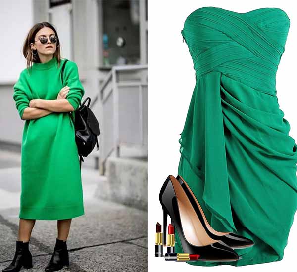 green-party-dresses-with-black-high-heels