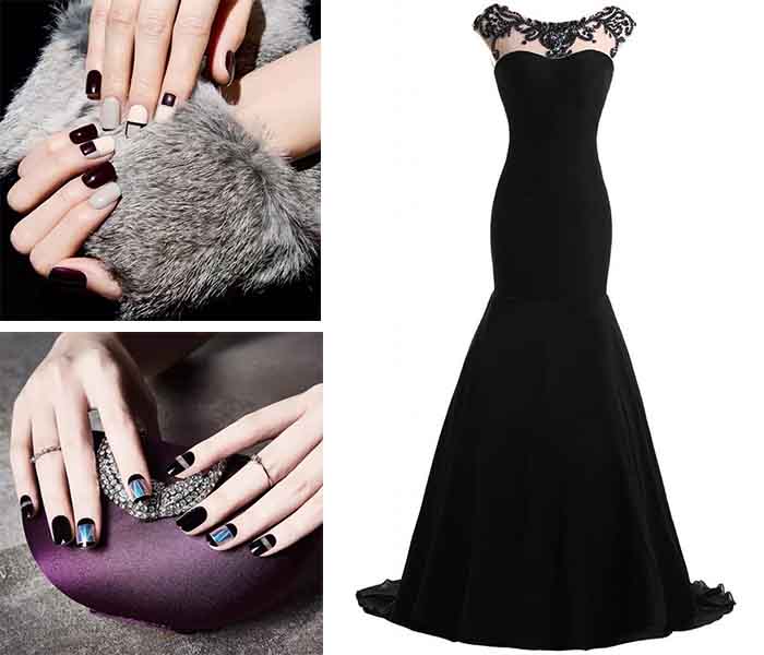 cool black nail painting for black prom dresses