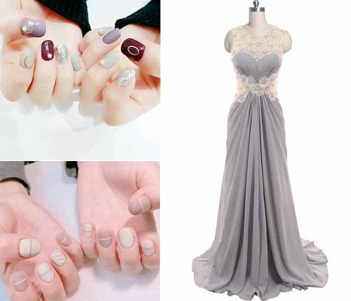 nail painting for gray prom dresses