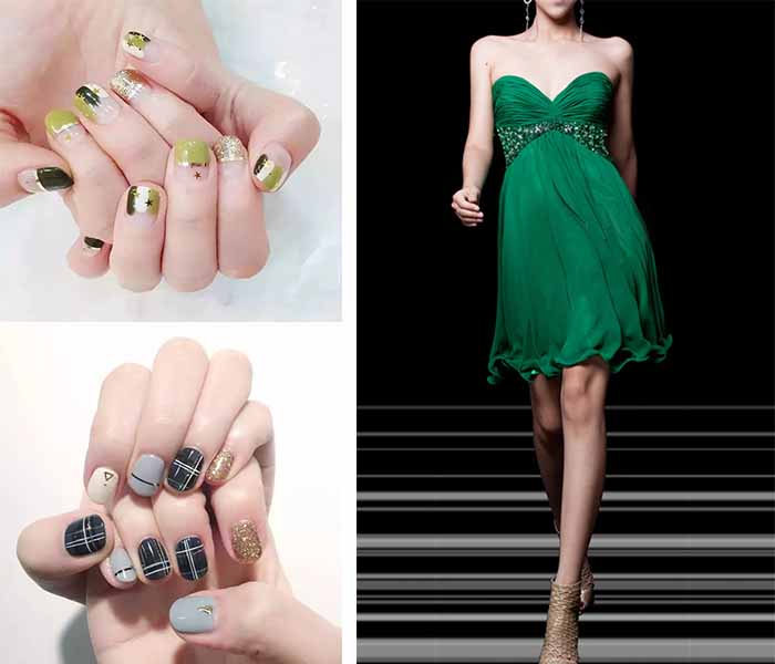 nail painting for green prom dresses