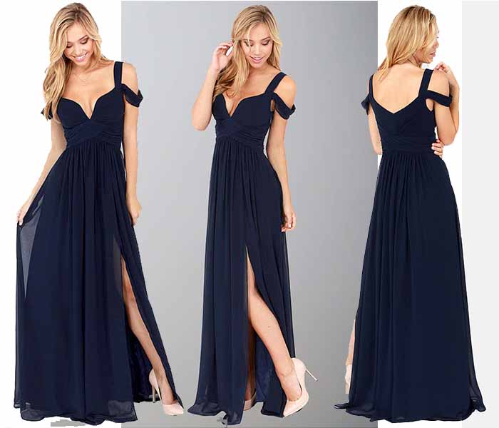 dark navy long maxi prom dresses