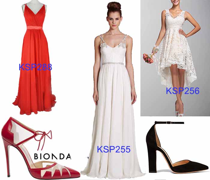 v-neck prom dress and v-neck pumps