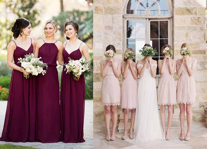 same color bridesmaid dresses with differrnt style