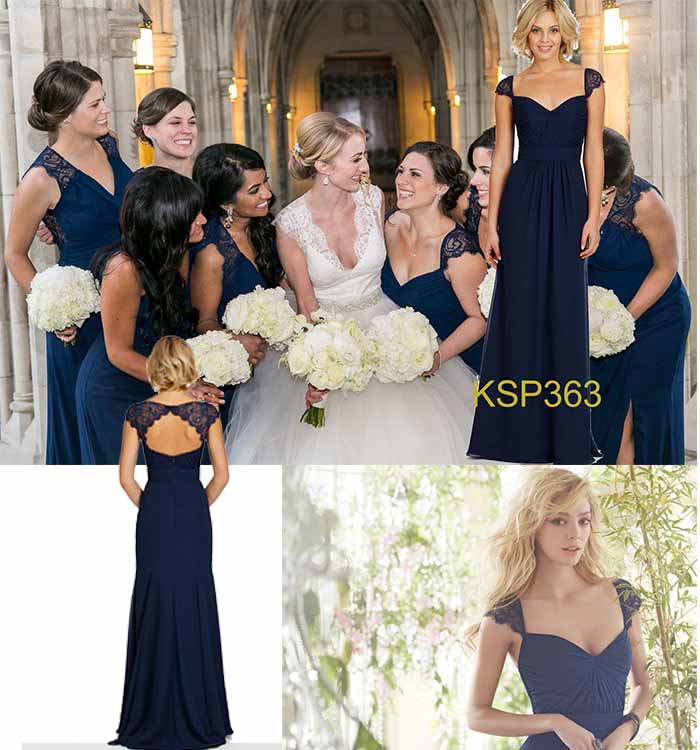 navy blue full length bridesmaid dresses