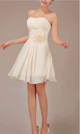 Simple Graceful Pleated Short Champagne Bridesmaid Dress KSP014