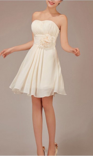 Simple Graceful Pleated Short Champagne Bridesmaid Dress KSP014