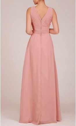 Decent Draped V-neck Long Dusty Pink Bridesmaid Dress KSP019