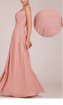 Dusty Pink Crossed Waistline Long Bridesmaid Dress with Side Slit KSP020